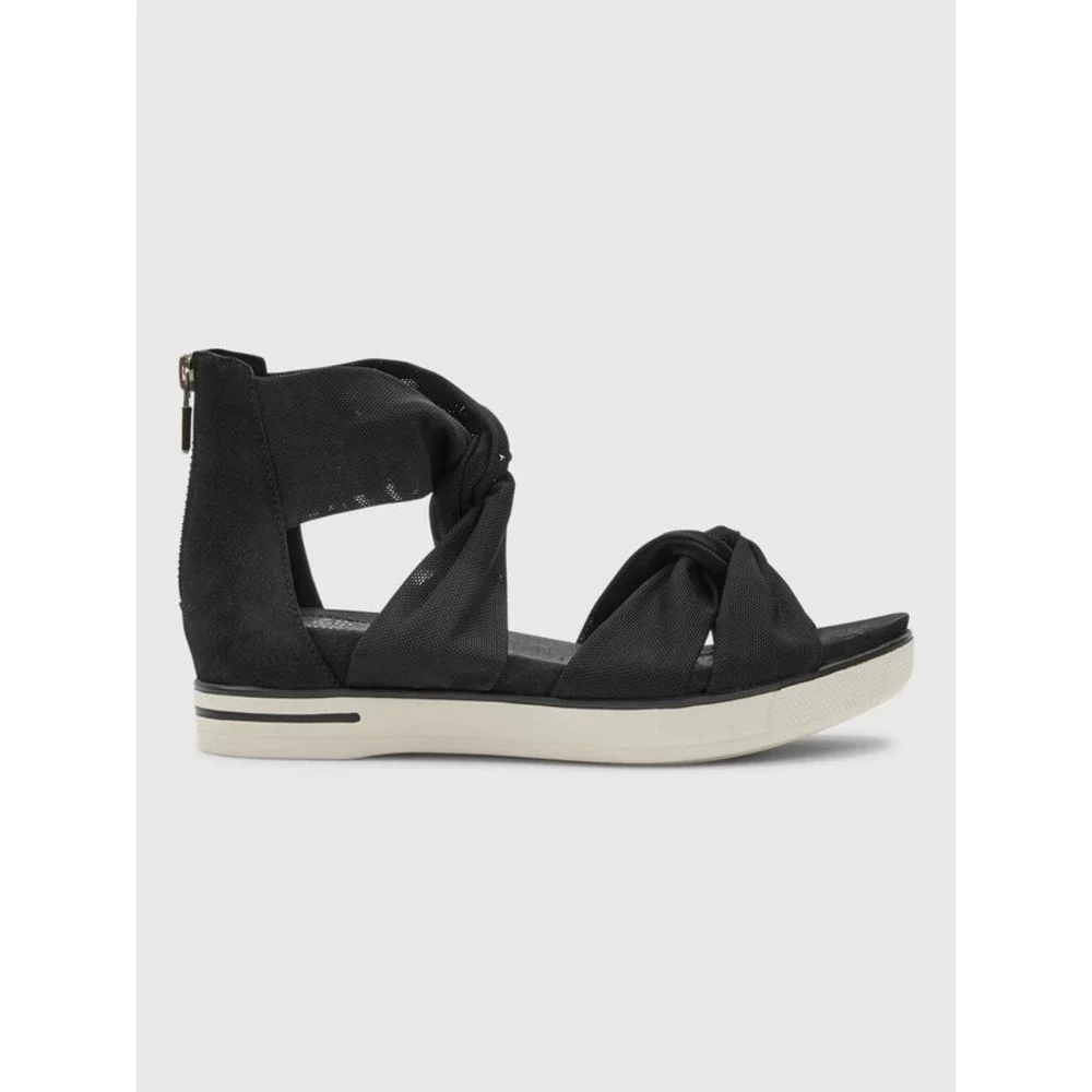 Eileen Fisher Zanya Black Mesh Elastic Suede Platform Sandal Back Zip Womens 8.5